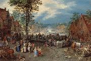 Jan Brueghel The Elder Village Scene with a Canal, oil